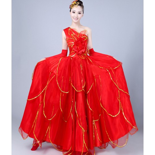 Flamenco dresses women's opening dancing  red yellow female folk bull Spanish dancing  long length dresses costumes